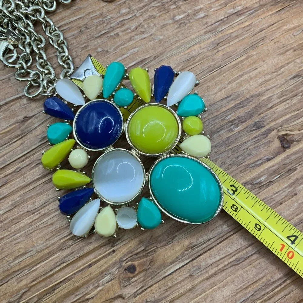 Banana Republic Jewel Tone Green Blue White Cabochons Gold Tone Necklace